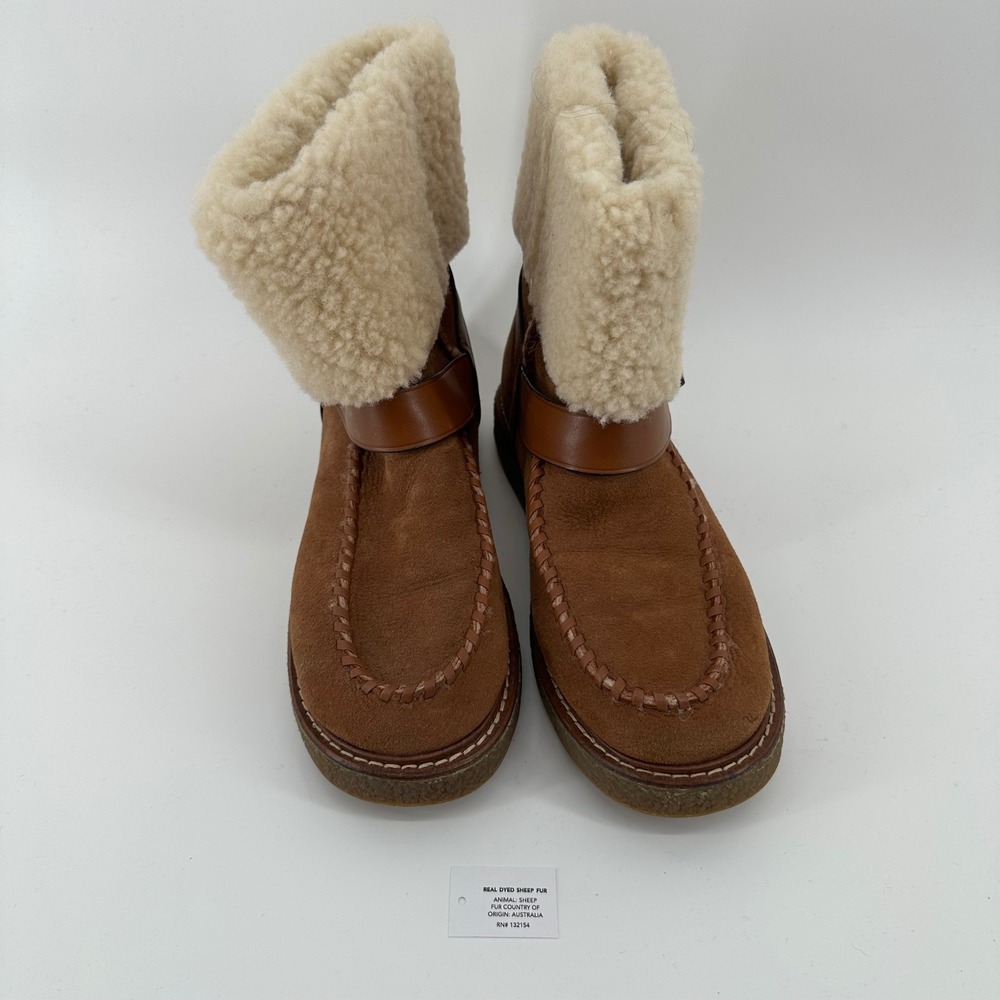 Coach G1433 Womens Tan Suede Moto Shearling Fur Lined Moccasin Boots Size 7B - Picture 4 of 12